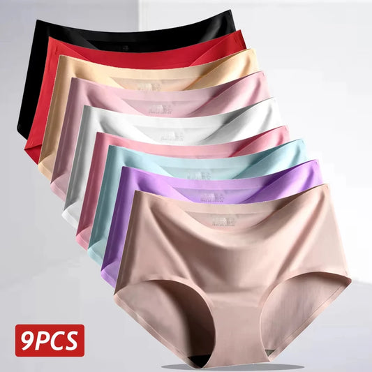 9 Pcs Seamless Ice Silk Panties for Women